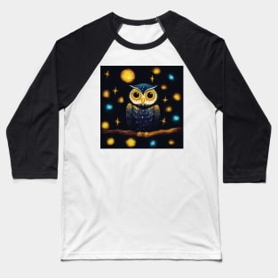 Owl on a Starry Night Baseball T-Shirt